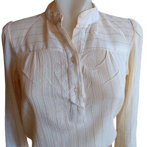 Medium True Vintage Boho Blouse Mandarin Collar Drawstring Hem Roll-Up Byer 70s